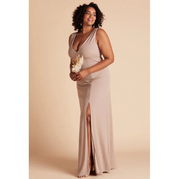Birdy Grey Shamin Dress Sz XL Womens Crepe Taupe Formal Bridesmaid Prom Sleevele - Picture 1 of 10
